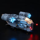 lego mandalorian 75292 with blue and red lights
