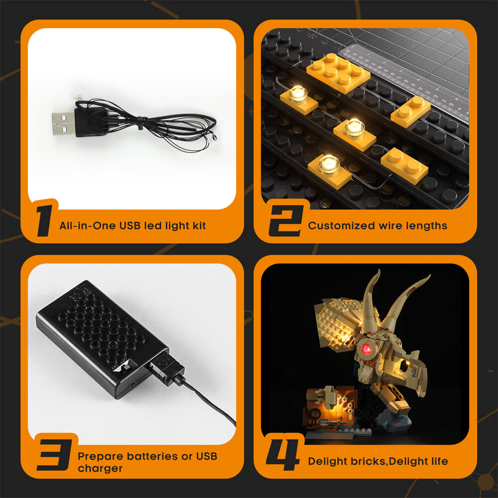 Light Kit for Dinosaur Fossils: Triceratops Skull 76969-Lightailing