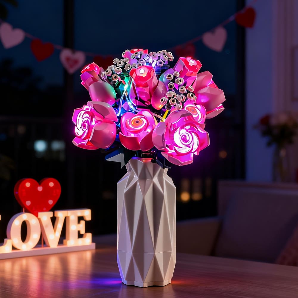 Beleuchtungsset für einen Strauß rosa Rosen 10374- Briksmax 2.0