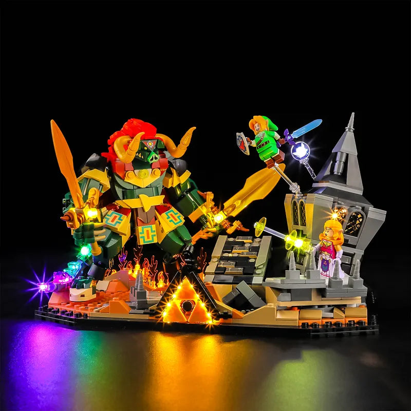 Briksmax LEGO lighting kit installed in  Light Kit for Ocarina of Time – The Final Battle 77093 full view display