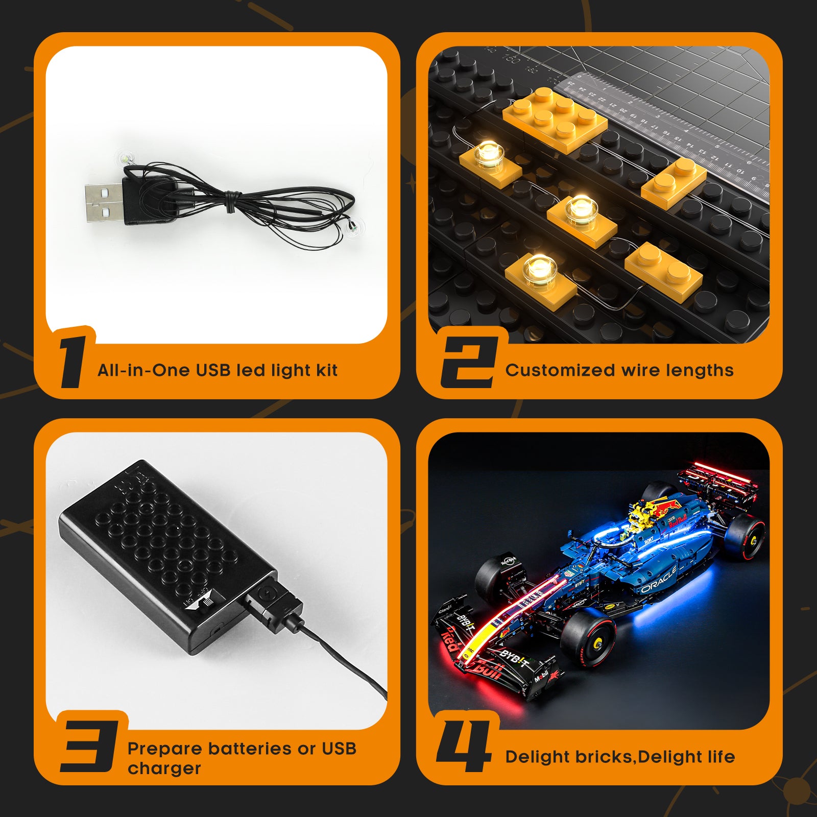 Light Kit For LEGO Oracle Red Bull Racing RB20 F1 Car #42206-13