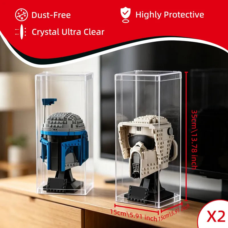 Display Case with Dust Cover(15× 15 × 35 cm) | 2 Pack