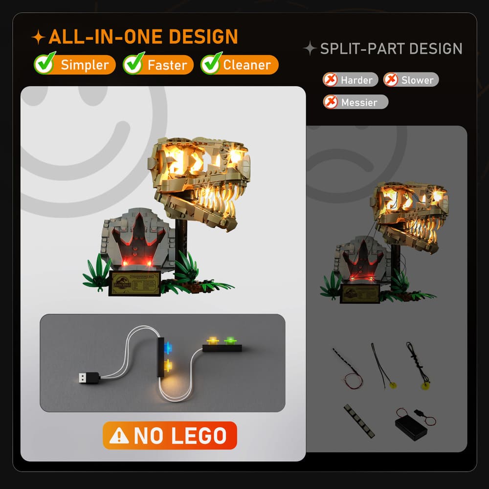 Light Kit for Dinosaur Fossils: T. rex Skull 76964-Lightailing