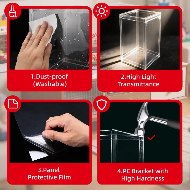Display Case with Dust Cover(15× 15 × 35 cm) | 2 Pack
