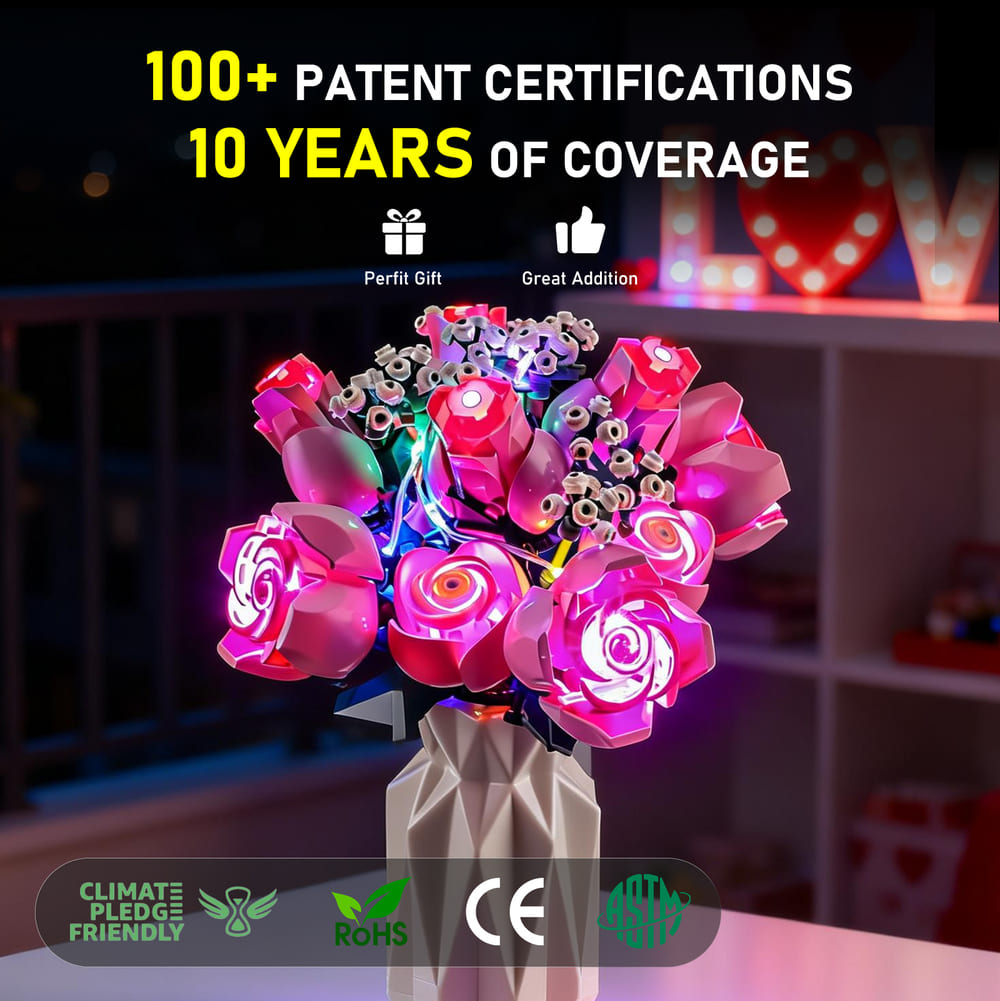 Beleuchtungsset für einen Strauß rosa Rosen 10374- Briksmax 2.0