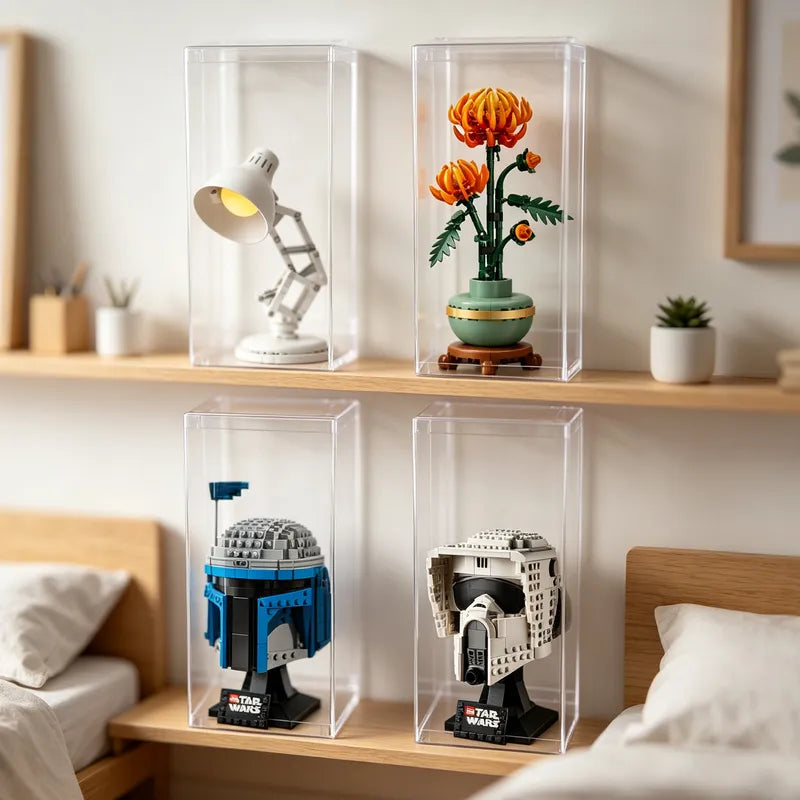Display Case with Dust Cover(15× 15 × 35 cm) | 2 Pack