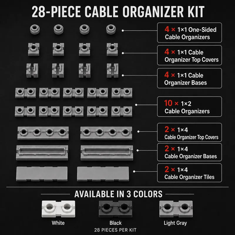 Cable Organizer Kit for Building Block Lighting – 28 Pieces