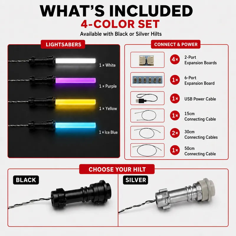 Kit de LED Sabre Laser Star Wars – Rouge / Vert / Bleu + Carte d'extension, USB et Câbles