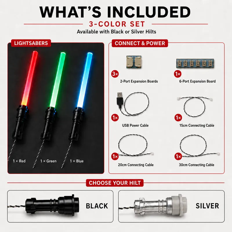 Kit de LED Sabre Laser Star Wars – Rouge / Vert / Bleu + Carte d'extension, USB et Câbles
