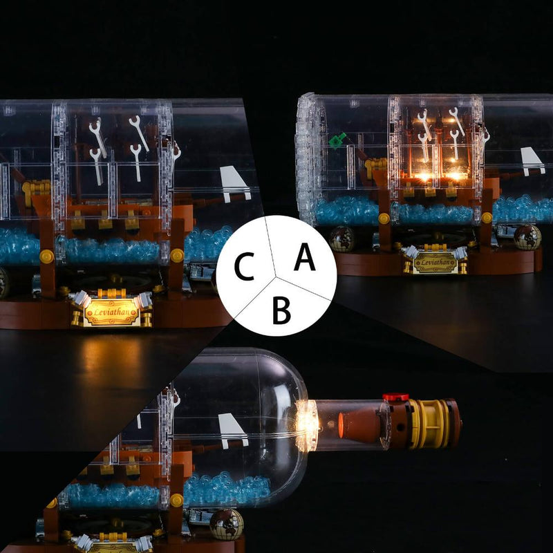 light up Lego ship in a bottle