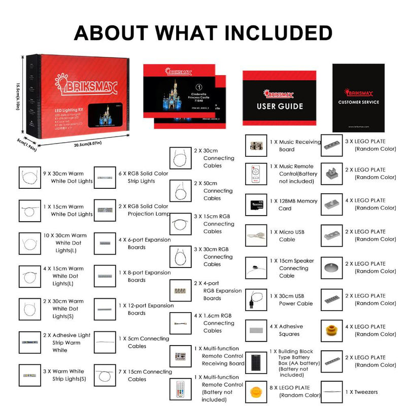BriksMax Light Kit For The Disney Castle 71040 (With Remote)