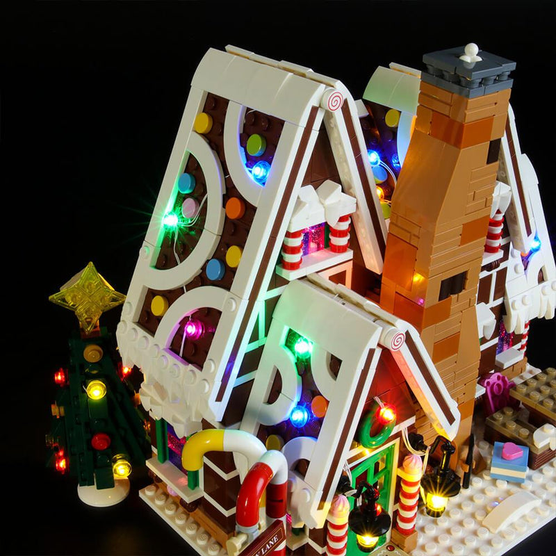 gingerbread house frosted roofs lego lights