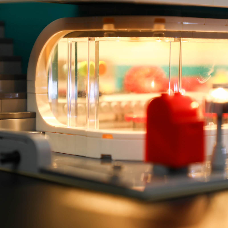 lighting lego creator downtown diner with large curved front window