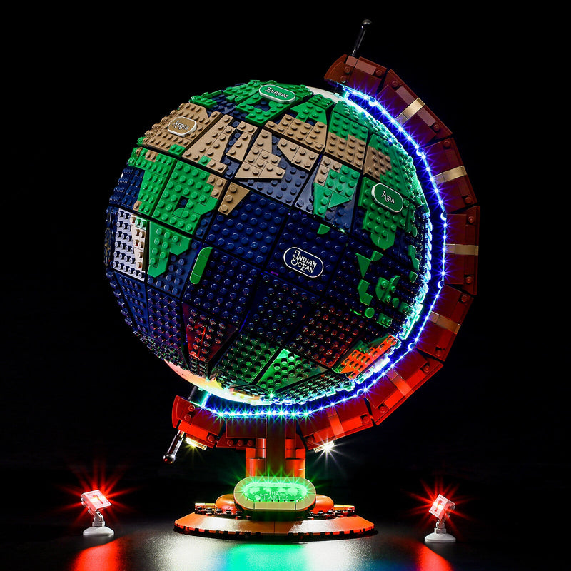lego ideas 21332 earth globe with red spot lights